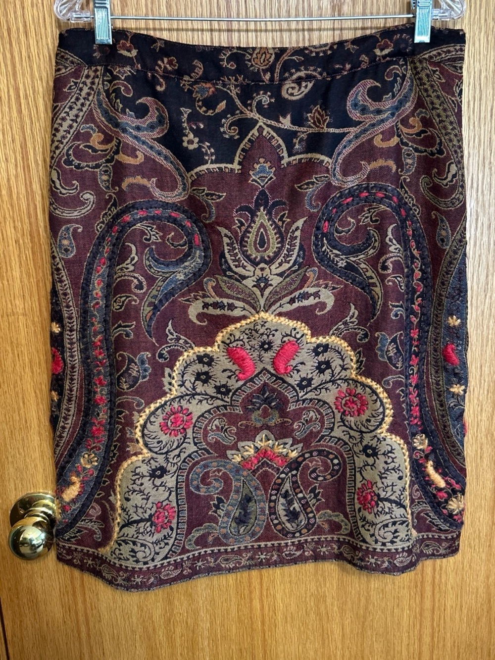 Soft Surroundings Skirt Medium Wool Lined Paisley Burgundy Black Tapestry